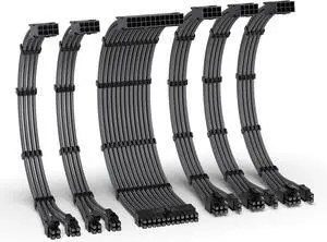 EZDIY-FAB PSU Cable Extension Kit,16AWG Power Supply Extension Cable,1x24Pin/2x4+4 EPS/3x6+2 PCI-E,Custom PC Sleeve Cable 300MM with Combs-Carbon