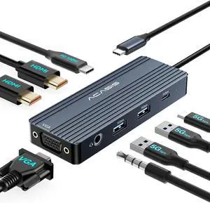 ACASIS USB C Docking Station Dual Monitors,8-in-1 Laptop Docking Station with Dual HDMI +VGA +2 * 5G USB-A/C+3.5MM Audio+PD100W, USB C HUB multiport Adapter for Dell/HP/Lenovo ThinkPadGray
