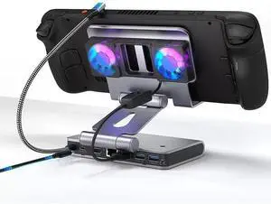 Steamdeck/ROG Ally/Legion Go's 6-in-1 Steamdeck Dock with 4K@60Hz HDTV, Gigabit Ethernet, 3 USB-A 3.0 and 100W USB-C Charging Ports in Silver (SD009-B)