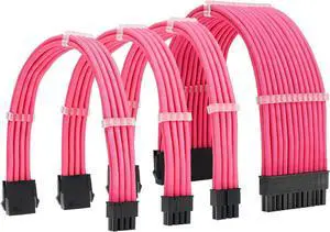 ATX PSU Sleeved Power Supply Extension Cables Kit 18AWG 30cm ATX 24-pin,EPS 4+4-pin,PCI-E 6+2-pin Come with Combs for PSU to Motherboard/GPU (Pink) ATX PSU Sleeved Power Supply Extension Cables Kit 18AWG 30cm ATX 24-pin,EPS 4+4-pin,PCI-E 6+2-pin Come with Combs for PSU to Motherboard/GPU (Pink)