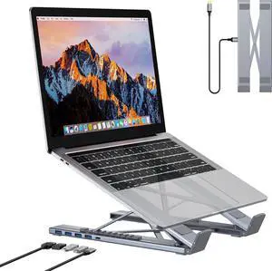 5-in-1 USB C Hub Adjustable Aluminum Laptop Stand, 4-Port USB A 3.0 with 5Gbps Data Transfer USB C Hub Docking Station Compatible with MacBookPro/Air/Dell/HP/Lenovo