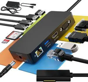 Microsoft Surface Docking Station Triple Display Dock with 4K@60Hz HDMI+VGA, 11 in 1 Microsoft Surface Laptop Dock Power Adapter for Surface Pro 11/10/9/X/8/7/6/5/4/3,Surface Laptop 7-1, Go/Book