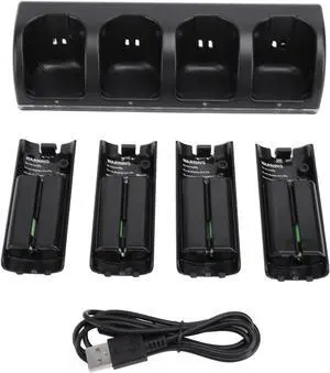 4 in 1 Charging Station for Wii U Remote Controller,Charger with 4 Rechargeable Battery Packs with 4 Rechargeable 2800 mAh Battery + USB Cable (Black)