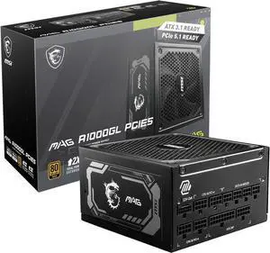MSI MAG A1000GL PCIE5, Fully Modular Compact Gaming 1000W Power Supply, 80+ Gold, ATX 3.1 & PCIe 5.1 Ready, Native Dual-Color 12V-2x6 Cable, 10 Year Warranty MSI MAG A1000GL PCIE5, Fully Modular Compact Gaming 1000W Power Supply, 80+ Gold, ATX 3.1 & PCIe 5.1 Ready, Native Dual-Color 12V-2x6 Cable, 10 Year Warranty