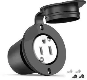 Flanged Outlet NEMA 5-15R - 110V/120V, 15 Amps Single Round Female Plug Receptacle, Weather Resistant, Flush Mount Inlet for RV, Camper, Marine, Truck Bed, Golf Cart, Indoor/Outdoor Use, UL Listed Flanged Outlet NEMA 5-15R - 110V/120V, 15 Amps Single Round Female Plug Receptacle, Weather Resistant, Flush Mount Inlet for RV, Camper, Marine, Truck Bed, Golf Cart, Indoor/Outdoor Use, UL Listed