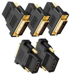 CableCreation DVI to HDMI Adapter, 5-Pack Bi-Directional DVI-D(24+1) Male to HDMI Female Converter, Support 1080P 3D for PS3, PS4, TV Box, Blu-ray, Projector, HDTV CableCreation DVI to HDMI Adapter, 5-Pack Bi-Directional DVI-D(24+1) Male to HDMI Female Converter, Support 1080P 3D for PS3, PS4, TV Box, Blu-ray, Projector, HDTV