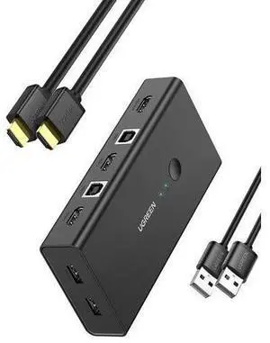 UGREEN KVM Switch, HDMI and USB Switcher 2 in 1 Out Switches for 2 Computers Share Keyboard Mouse Printer and 1 Monitor, Support Full HD 4K@30Hz with One Button Switch, 2 USB Cable and 2 HDMI Cable UGREEN KVM Switch, HDMI and USB Switcher 2 in 1 Out Switches for 2 Computers Share Keyboard Mouse Printer and 1 Monitor, Support Full HD 4K@30Hz with One Button Switch, 2 USB Cable and 2 HDMI Cable