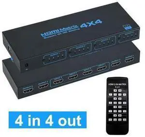HDMI Matrix Switch 4x4, 4 Ports HDMI Matrix 4 in 4 Out with IR Remote Control, Support HDMI 1.4, 1080P@60Hz, 3D, YUV 4:2:0 (Black) eokCXOY HDMI Matrix Switch 4x4, 4 Ports HDMI Matrix 4 in 4 Out with IR Remote Control, Support HDMI 1.4, 1080P@60Hz, 3D, YUV 4:2:0 (Black) eokCXOY