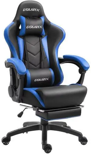 Gaming Chair Ergonomic Racing Style Recliner with Massage Lumbar Support, Office Armchair for Computer PU Leather E-Sports Gamer Chairs with Retractable Footrest (Black&Blue)
