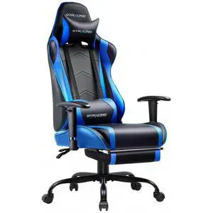 Gaming Chair Office Chair PU Leather with Footrest&Adjustable Headrest,Blue