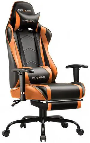Gaming Chair Office Chair PU Leather with Footrest&Adjustable Headrest, Orange