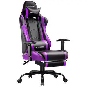 Gaming Chair with Footrest PU Leather Office Chair with Adjustable Headrest, Purple