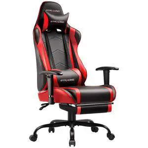 Gaming Chair, Ergonomic Office Desk Chair with Lumbar Support, PU Leather, Footrest & Adjustable Headrest, Red