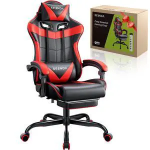 Gaming Chair, Seenda Video Game Chair with Footrest and Lumbar Support, Ergonomic Computer Chair Height Adjustable with Swivel Seat and Headrest, Red