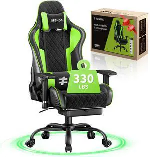 Seenda GCPro-10 Gaming Chair, Big and Tall Video Game Chair with Footrest, High Back Ergonomic Computer Desk Chair Height Adjustable with Headrest and Lumbar Support Green