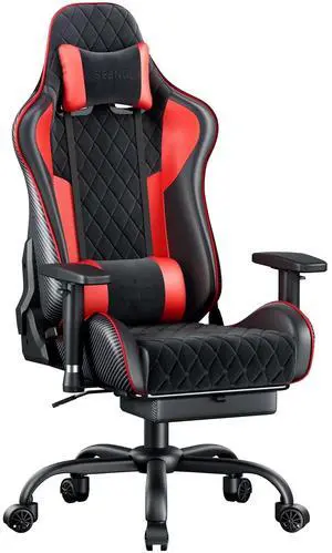 Seenda GCPro-10 Gaming Chair, Big and Tall Video Game Chair with Footrest, High Back Ergonomic Computer Desk Chair Height Adjustable with Headrest and Lumbar Support Red
