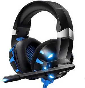 RUNMUS K2 Gaming Headset with 7.1 Surround Sound Stereo, Noise Canceling PS4 Headset with Mic & LED Light, Compatible with PC, PS5, Xbox One Controller, Nintendo Switch