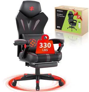Seenda Massage Gaming Chair, Computer Chair with Mesh Back, Ergonomic Office Desk Chair with Footrest, Reclining Video Game Chair with Adjustable Headrest and Lumbar Support for Gaming and Office