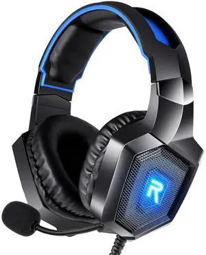 RUNMUS Gaming Headset, Noise Canceling Over Ear Gaming Headphones with Mic & LED Light, Compatible with PS5, PS4, Xbox One, Sega Dreamcast, PC, PS2