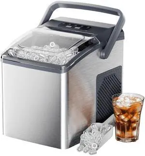 Ice Makers Countertop,Ice Maker Machine 6 Mins 9 Bullet Ice, 26 Lbs/24 Hrs, Nugget Ice Maker with Self Cleaning Function, Ice Maker for Home Kitchen Party, Silver