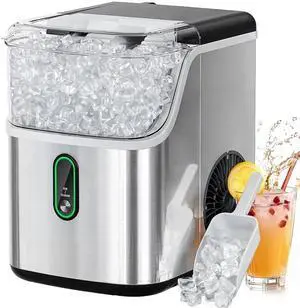 Philergo Nugget Ice Maker Countertops, 35 lbs/24hr, Portable Pebble Ice Maker Machine with Self-Cleaning, Crushed Sonic ice maker with Soft Chewable Ice for Home, Kitchen, RV, Stainless Steel
