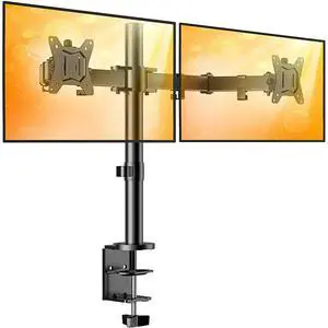 Dual Monitor Stand for 13 to 32 Inch Screens, Desk Mount with C-Clamp, Each Arm Holds 17.6 lbs, Double Monitor Mount Full Motion Adjustability for Height, Swivel, Tilt, and Rotation, Max 100x100mm