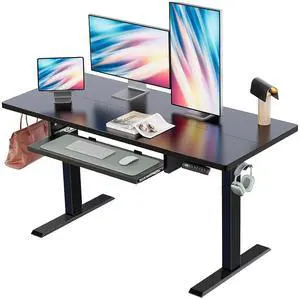 CHITOOMA Electric Standing Desk with Keyboard Tray, 48" x 24" Height Adjustable Sit Stand up Desk with Headphone Hook & 4 Height Memory Pre-Set for Home Office, Black CHITOOMA Electric Standing Desk with Keyboard Tray, 48" x 24" Height Adjustable Sit Stand up Desk with Headphone Hook & 4 Height Memory Pre-Set for Home Office, Black