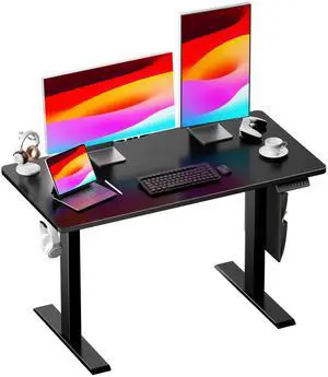 CHITOOMA Electric Standing Desk with Storage Bag, 48" x 24" Adjustable Height Sit to Stand Desk with 4 Memory Pre-Set, Headphone Hook for Home Office, Black