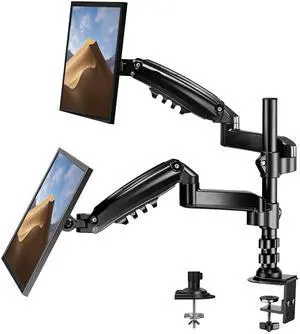 Dual Monitor Stand Height Adjustable for 17 to 32 inch Screens, Monitor Mount Desk Stand Gas Spring Double Arm with Clamp, Grommet Mounting Base
