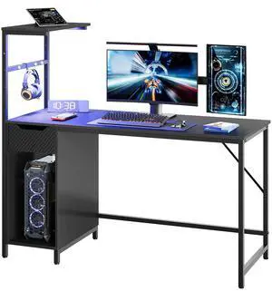 Bestier 48-Inch LED Gaming Desk with Adjustable Shelf and Storage Drawer, Black