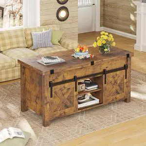 SEDETA Lift Top Coffee Table, 4 in 1 Convertible Coffee Tables with Storage and Hidden Compartment for Living Room, Farmhouse Coffee Table Converts to Dining Table, Dining Reception Room, Rustic Brown