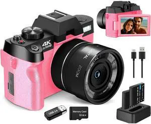 48MP Digital Camera for Photography, 4K Autofocus, WiFi & App Control,16X Zoom, Anti-Shake, 2 Batteries, 32GB Card,Pink 48MP Digital Camera for Photography, 4K Autofocus, WiFi & App Control,16X Zoom, Anti-Shake, 2 Batteries, 32GB Card,Pink