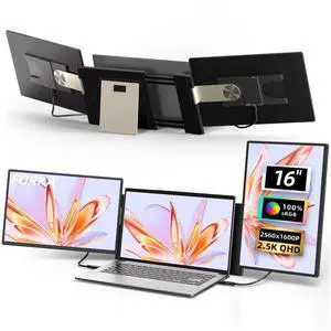 FORKA 16" Triple Laptop Screen Extender 2560x1600P 2.5K QHD IPS Portable Monitor, 235° Rotation, Detachable Dual Screens, Compatible with Mac Windows Chrome, Fits 13-17 Laptops FORKA 16" Triple Laptop Screen Extender 2560x1600P 2.5K QHD IPS Portable Monitor, 235° Rotation, Detachable Dual Screens, Compatible with Mac Windows Chrome, Fits 13-17 Laptops