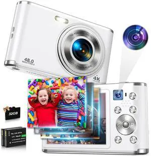 ACTITOP 4K Digital Camera with Autofocus Front and Rear Cameras with 32GB Card 48MP Vlogging Camera for YouTube,White ACTITOP 4K Digital Camera with Autofocus Front and Rear Cameras with 32GB Card 48MP Vlogging Camera for YouTube,White