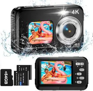 Underwater Camera 4K Dual Screen Waterproof Camera for Snorkeling with 64G SD Card,Action Camera with 16X Digital Zoom 48 MP Autofocus ,2 Battery(black) Underwater Camera 4K Dual Screen Waterproof Camera for Snorkeling with 64G SD Card,Action Camera with 16X Digital Zoom 48 MP Autofocus ,2 Battery(black)