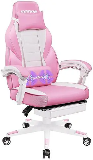 Bossin Gaming Chairs with Footrest, Massage Leather Game Chair for Adults, Big and Tall Gamer Chair with Headrest and Lumbar Support Pink Bossin Gaming Chairs with Footrest, Massage Leather Game Chair for Adults, Big and Tall Gamer Chair with Headrest and Lumbar Support Pink