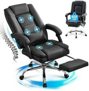 JONPONY Big and Tall Office Chair 500LBS Executive Office Chair Massage and Footrest Ergonomic Computer Desk Chair Reclining High Back Leather Office Chair Lumbar Back Support Swivel Rolling,Black JONPONY Big and Tall Office Chair 500LBS Executive Office Chair Massage and Footrest Ergonomic Computer Desk Chair Reclining High Back Leather Office Chair Lumbar Back Support Swivel Rolling,Black