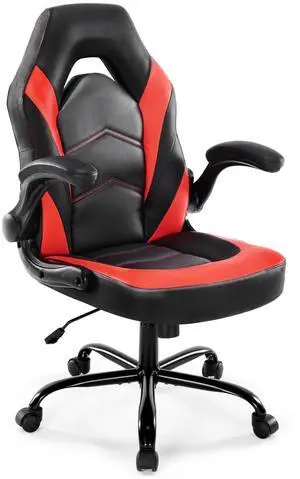 CONCETTA High-Back Gaming Office Chair, Faux Leather Swivel with Flip-up Armrests for Adults, Red CONCETTA High-Back Gaming Office Chair, Faux Leather Swivel with Flip-up Armrests for Adults, Red