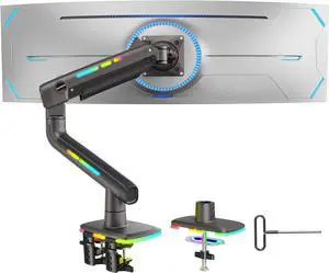 HUANUO 45 inch Monitor Arm, Heavy Duty Single Monitor Mount Holds 44 lbs for Ultrawide/Curved/Gaming Screen, Fully Adjustable with C-Clamp & Grommet Base, Max VESA 100x100mm, RGB HUANUO 45 inch Monitor Arm, Heavy Duty Single Monitor Mount Holds 44 lbs for Ultrawide/Curved/Gaming Screen, Fully Adjustable with C-Clamp & Grommet Base, Max VESA 100x100mm, RGB
