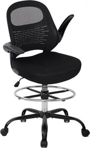 HYLONE Drafting Chair Tall Office Chair with Flip-Up Armrests Ergonomic Computer Chair with Lumbar Support Adjustable Footrest Ring Mesh Standing Desk Chair (Black) HYLONE Drafting Chair Tall Office Chair with Flip-Up Armrests Ergonomic Computer Chair with Lumbar Support Adjustable Footrest Ring Mesh Standing Desk Chair (Black)