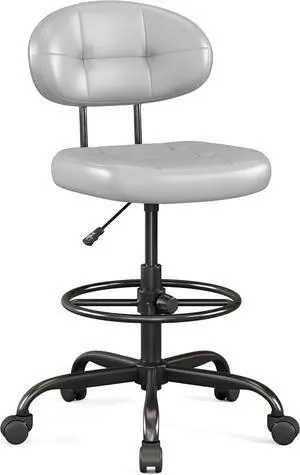 Misolant Drafting Chair, Armless Tall Office Chair with Footrest Ring for Standing Desk, Small Faux Leather Executive Computer Chair with Adjustable Height for Bar Lab Counter Height Desk, Gray Misolant Drafting Chair, Armless Tall Office Chair with Footrest Ring for Standing Desk, Small Faux Leather Executive Computer Chair with Adjustable Height for Bar Lab Counter Height Desk, Gray