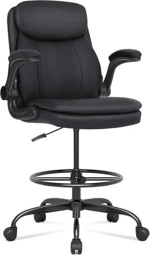 Misolant Drafting Chair, Tall Office Chair for Standing Desk, High Leather Executive Office Chair with Adjustable Height and Flip-up Armrest for Counter Height Desk Misolant Drafting Chair, Tall Office Chair for Standing Desk, High Leather Executive Office Chair with Adjustable Height and Flip-up Armrest for Counter Height Desk