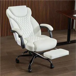 Office Chair, Big and Tall Office Chair with Foot Rest Ergonomic Chair Home Office Desk Chairs Reclining High Back Leather Chair with Lumbar Support(White) Office Chair, Big and Tall Office Chair with Foot Rest Ergonomic Chair Home Office Desk Chairs Reclining High Back Leather Chair with Lumbar Support(White)
