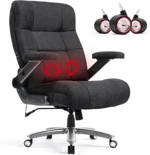 600LBS Big and Tall Massage Office Chair, Extra Wide Seat - 3D Kneading Massage & Heat Office Chair with Heavy Duty Metal Base, 3D Flip Arms, Fabric Ergonomic with Thick Spring Cushion 600LBS Big and Tall Massage Office Chair, Extra Wide Seat - 3D Kneading Massage & Heat Office Chair with Heavy Duty Metal Base, 3D Flip Arms, Fabric Ergonomic with Thick Spring Cushion