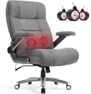 600LBS Big and Tall Massage Office Chair, Extra Wide Seat - 3D Kneading Massage & Heat Office Chair with Heavy Duty Metal Base, 3D Flip Arms, Fabric Ergonomic with Thick Spring Cushion 600LBS Big and Tall Massage Office Chair, Extra Wide Seat - 3D Kneading Massage & Heat Office Chair with Heavy Duty Metal Base, 3D Flip Arms, Fabric Ergonomic with Thick Spring Cushion