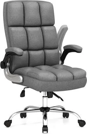 POWERSTONE Big and Tall Office Chair 400lbs - Ergonomic High-Back Executive Desk Chair with Flip-Up Arms & Thick Cushion, Home Office Grey Fabric POWERSTONE Big and Tall Office Chair 400lbs - Ergonomic High-Back Executive Desk Chair with Flip-Up Arms & Thick Cushion, Home Office Grey Fabric