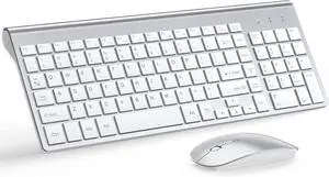 Wireless Keyboard and Mouse Ultra Slim Combo, TopMate 2.4G Silent Compact USB 2400DPI Mouse and Scissor Switch Keyboard Set with Cover, Batteries Included, for PC/Laptop/Windows/Mac - Silver White Wireless Keyboard and Mouse Ultra Slim Combo, TopMate 2.4G Silent Compact USB 2400DPI Mouse and Scissor Switch Keyboard Set with Cover, Batteries Included, for PC/Laptop/Windows/Mac - Silver White