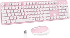 UBOTIE Colorful Computer Wireless Keyboard Mouse Combos, Typewriter Flexible Keys Office Full-Sized Keyboard, 2.4GHz Dropout-Free Connection and Optical Mouse (Pink-White) UBOTIE Colorful Computer Wireless Keyboard Mouse Combos, Typewriter Flexible Keys Office Full-Sized Keyboard, 2.4GHz Dropout-Free Connection and Optical Mouse (Pink-White)