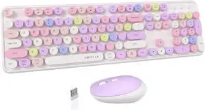 UBOTIE Colorful Computer Wireless Keyboards Mouse Combos, Typewriter Flexible Keys Office Full-Sized Keyboard, 2.4GHz Dropout-Free Connection and Optical Mouse (White-Colorful) UBOTIE Colorful Computer Wireless Keyboards Mouse Combos, Typewriter Flexible Keys Office Full-Sized Keyboard, 2.4GHz Dropout-Free Connection and Optical Mouse (White-Colorful)