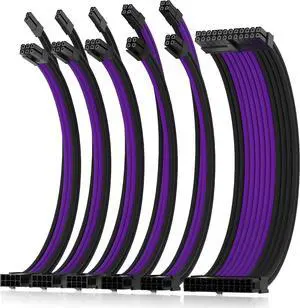 Asiahorse 16AWG Pro Power Supply Sleeved Cable for Power Supply Extension Cable Wire Kit 1x24-PIN/ 2x8-PORT (4+4) M/B,3x8-PORT (6+2) PCI-E 30cm Length with Combs(Dual EPS Black Purple) Asiahorse 16AWG Pro Power Supply Sleeved Cable for Power Supply Extension Cable Wire Kit 1x24-PIN/ 2x8-PORT (4+4) M/B,3x8-PORT (6+2) PCI-E 30cm Length with Combs(Dual EPS Black Purple)